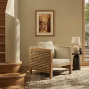 Talia Chair + upholstered solid wood chair with nailhead details + liqana
