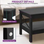 Vira Table + classic coffee table with functional lower shelf + liqana